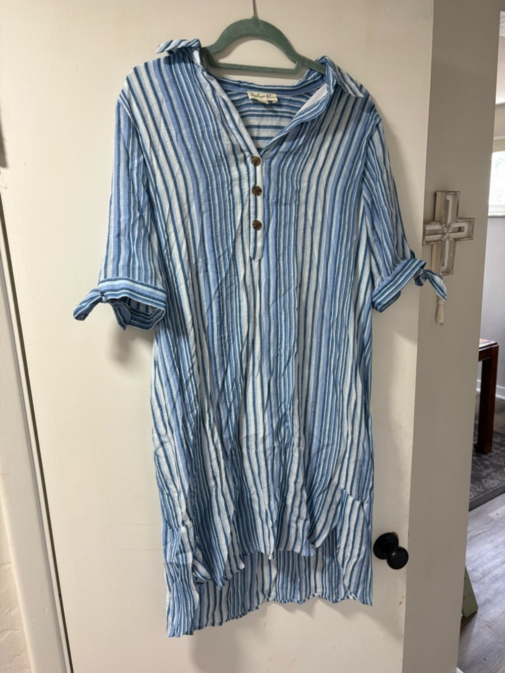Indigo Rose Blue & White Striped Shirt Dress- XL nursing friendly with liner